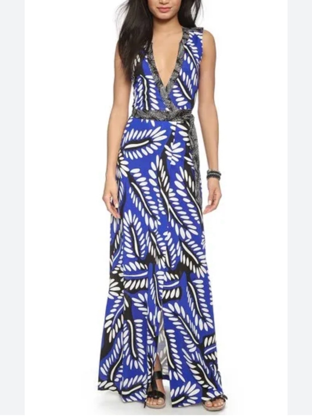 Iconic DVF Deep Vee Maxi Wrap Dress 100% Silk Jersey - Size 10